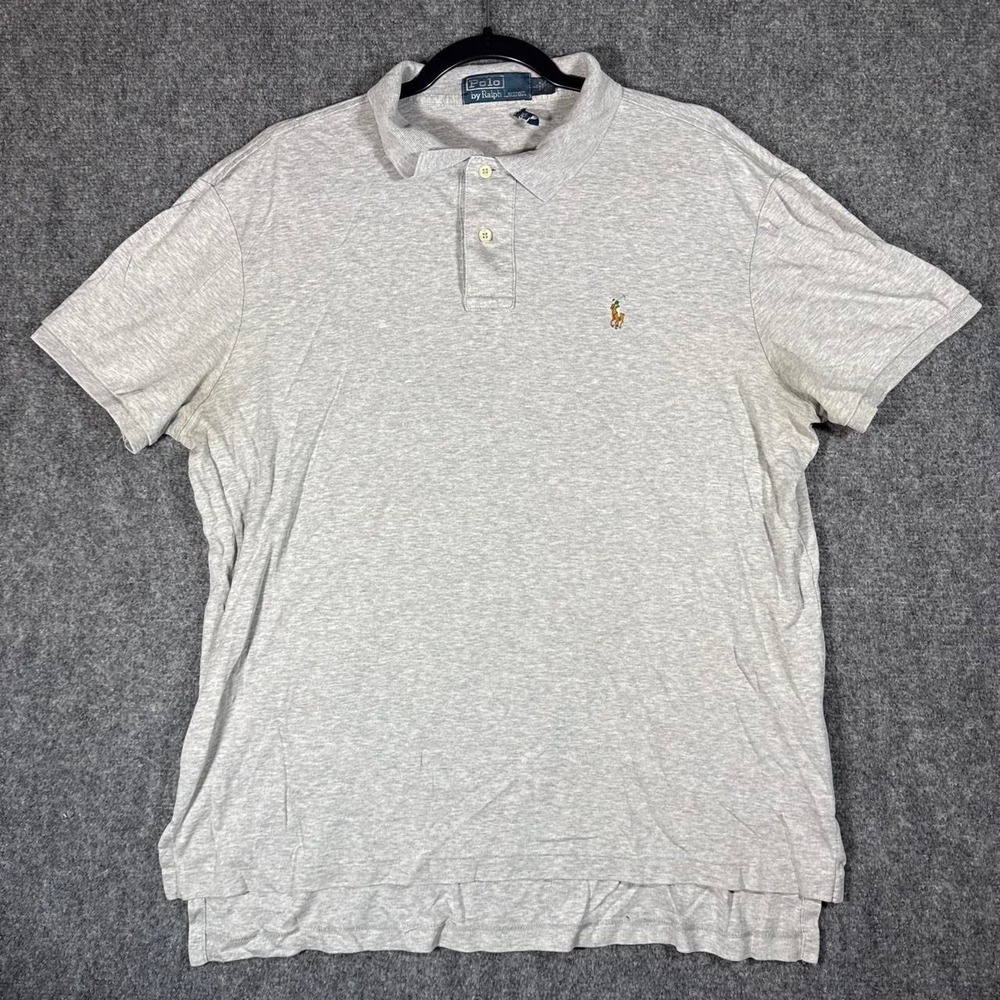 Polo Ralph Lauren Mens Gray Pima Cotton Polo Shirt Large Classic Pony Logo